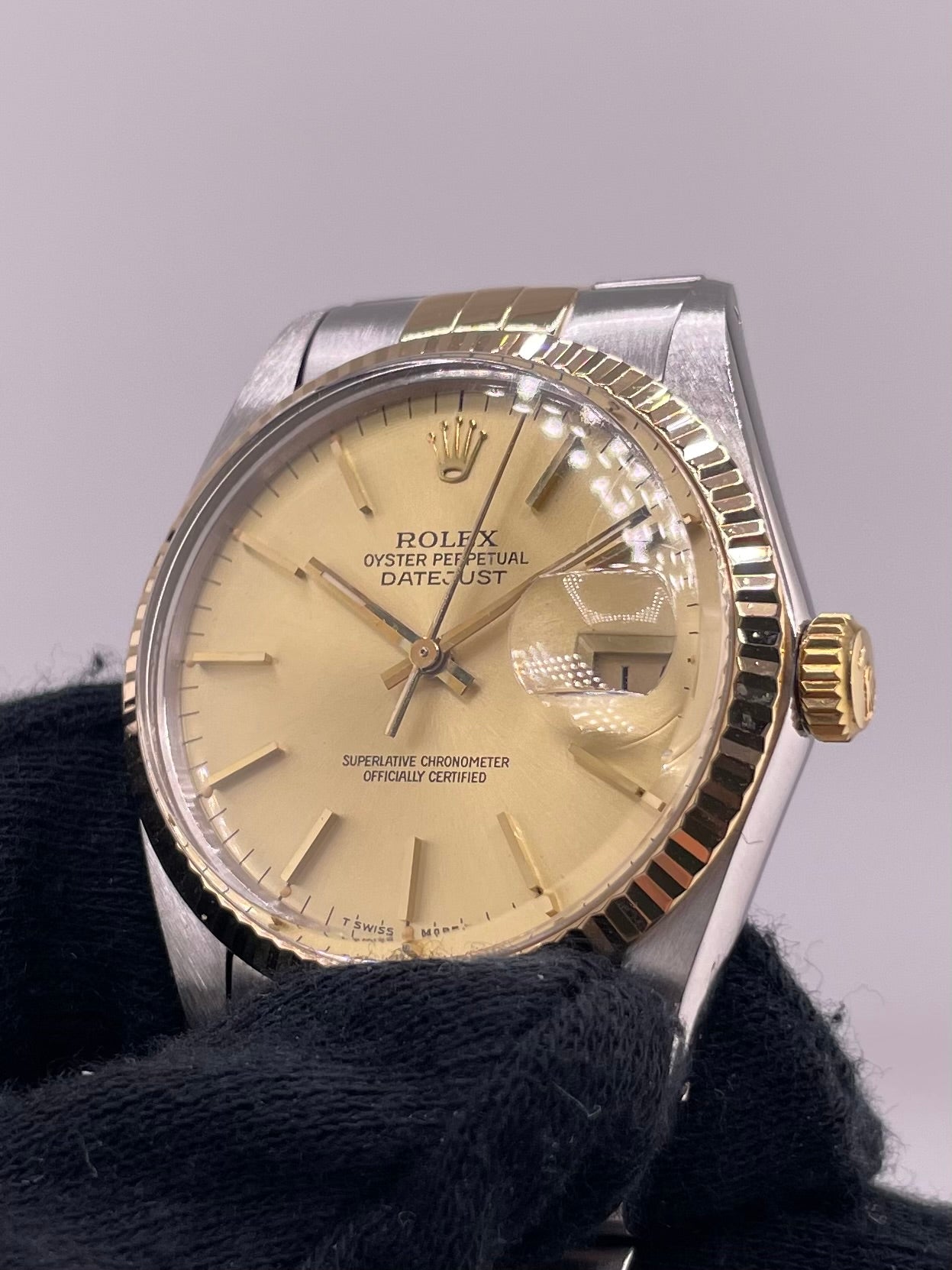 Rolex Datejust Champagne Stick Dial on D Link Jubilee Bracelet Ref. 16013 1986 — view 3