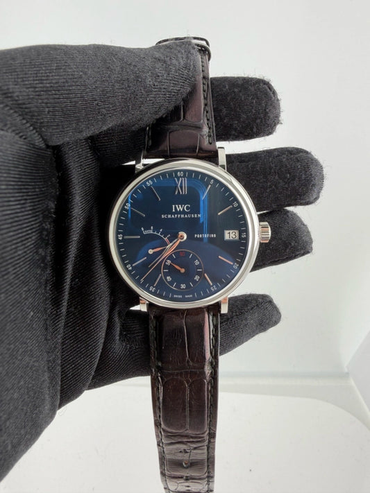 IWC Portofino Hand-Wound Eight Days Blue Dial on Leather Strap Ref IW510106 with Card 2017