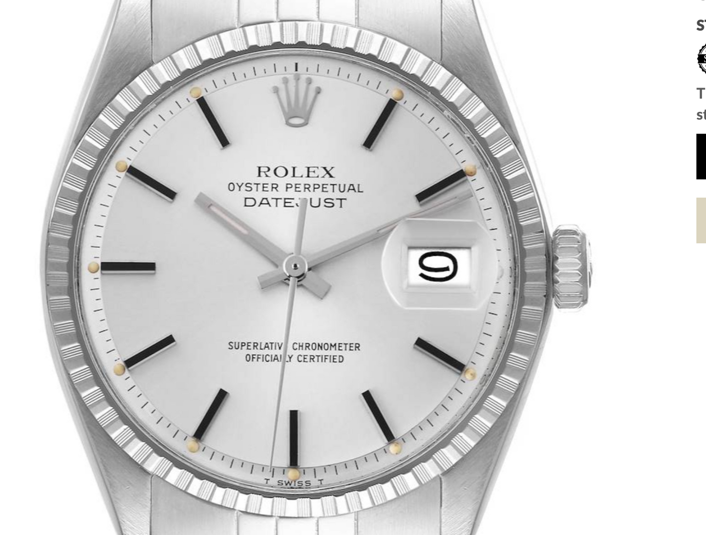 Rolex Datejust 36 Silver Stick Dial on Generic Leather Band Ref. 1603 1975