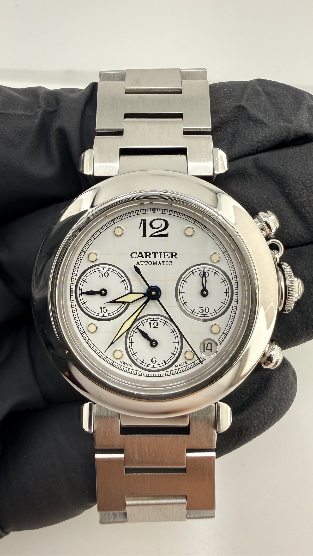 Cartier Pasha Midsize Chronograph White Dial Dial on Stainless Steel Bracelet Ref. 2412 / W31039M7 — view 2