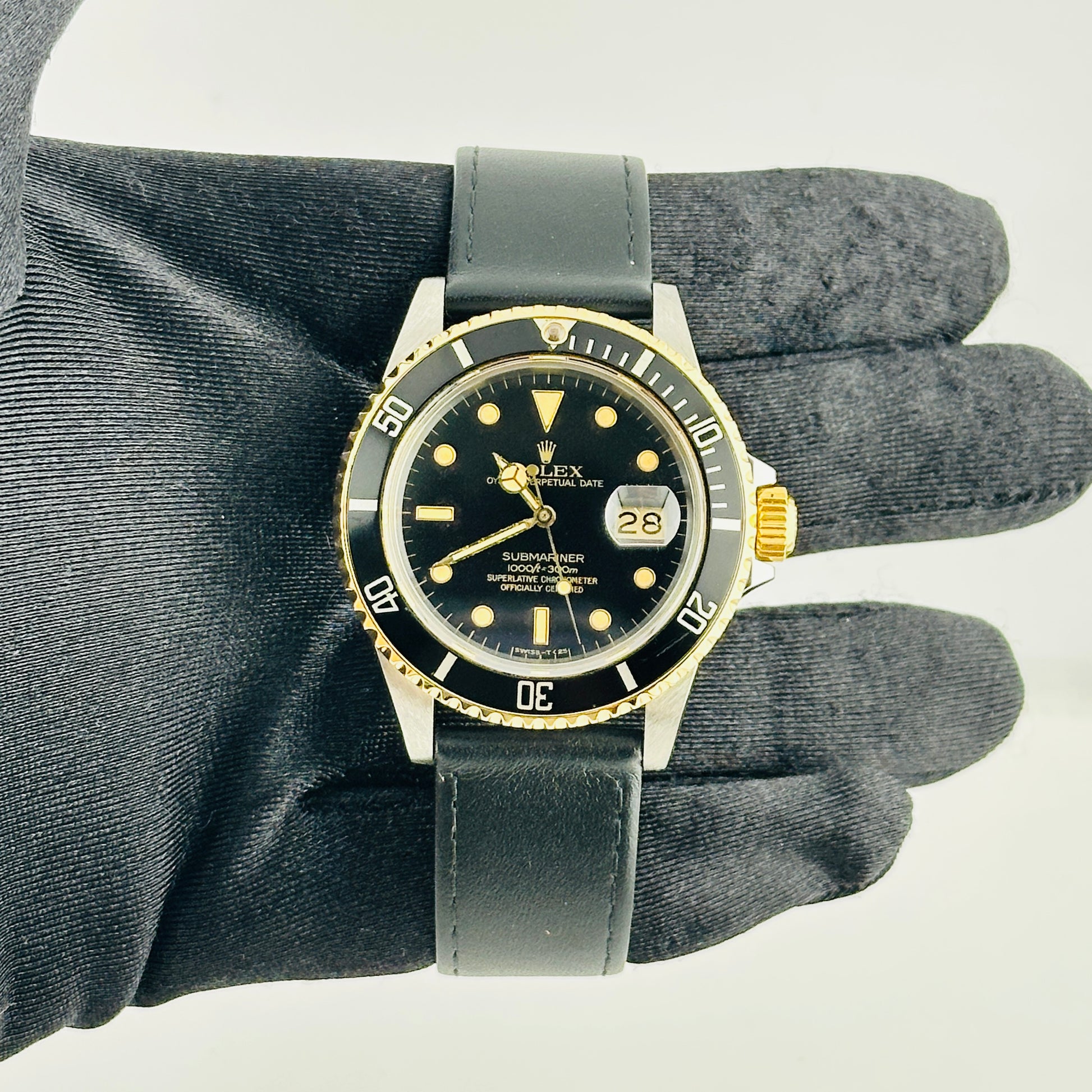 Rolex Submariner Black Dial on Generic Leather Band Ref. 16803 1985