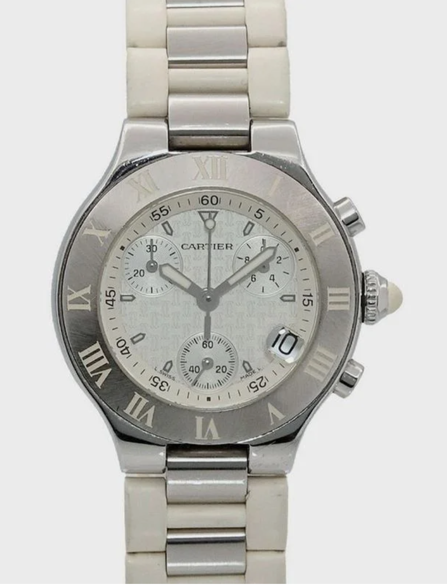 Cartier Chronoscaph 21 Silver Dial on Rubber Strap Ref. W10197U2 Papers 2007