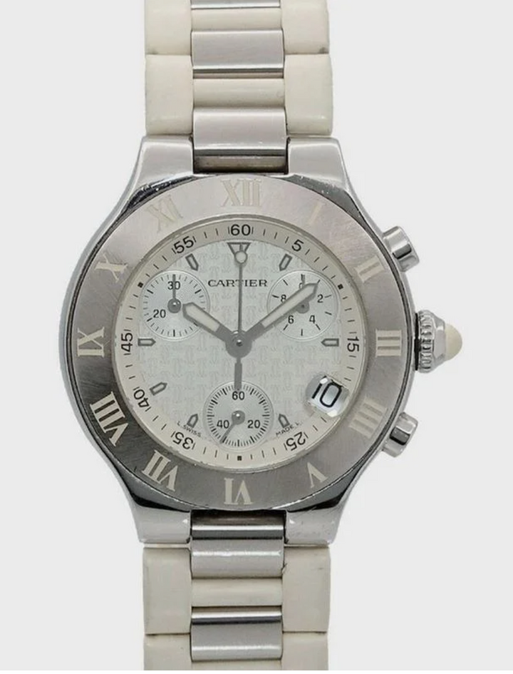 Cartier Chronoscaph 21 Silver Dial on Rubber Strap Ref. W10197U2 Papers 2007