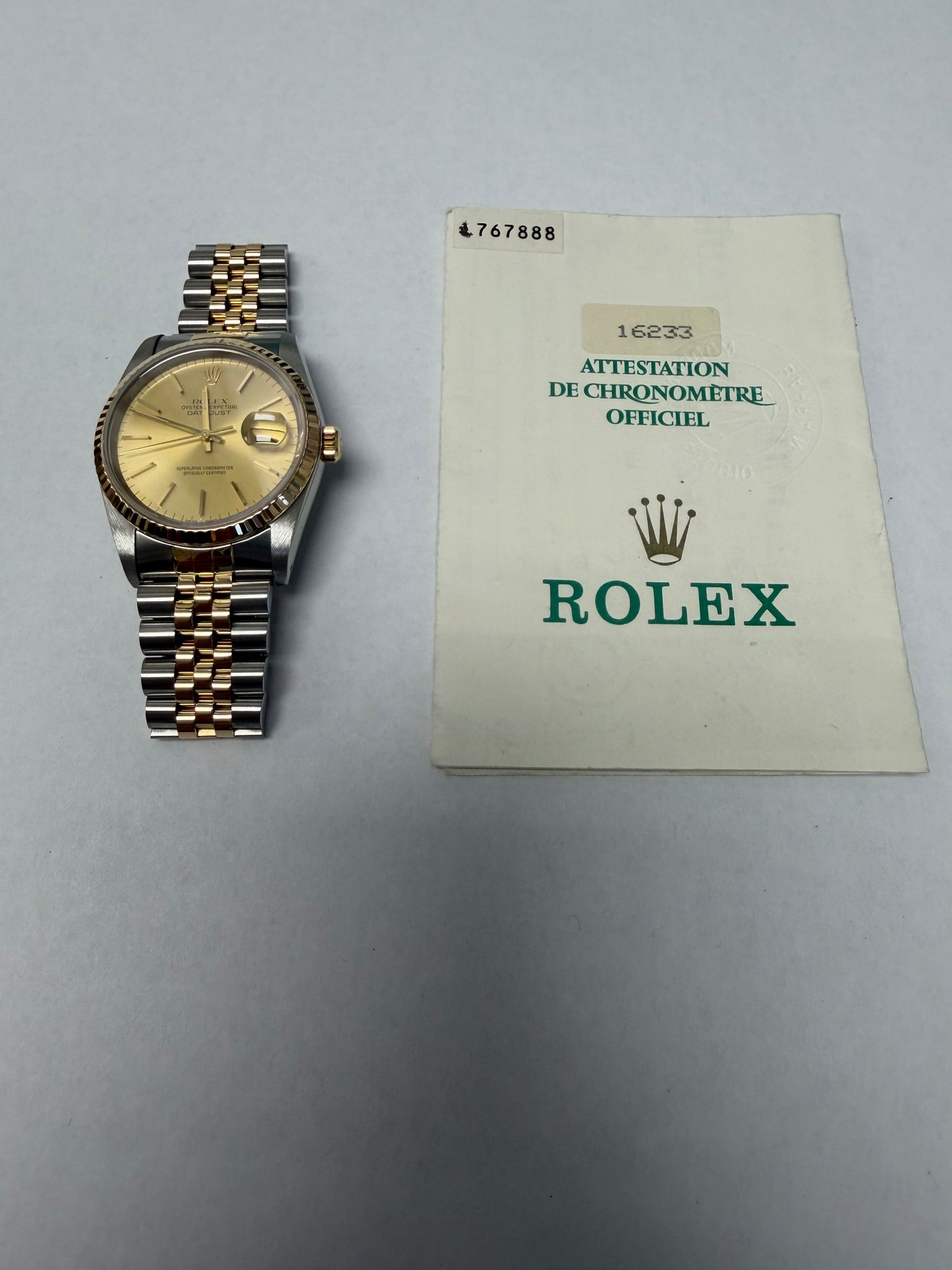 Rolex Datejust Champagne Stick Dial on Jubilee Ref. 16233 Papers 1991 — view 5