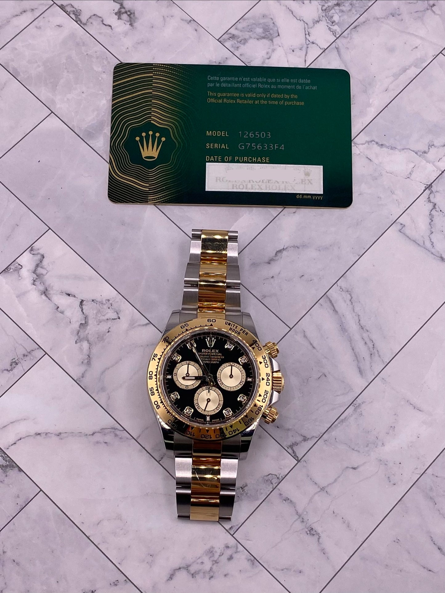 Rolex Daytona Black And Golden Diamond Dial on Oyster Ref. 126503 Card 2025 — view 7