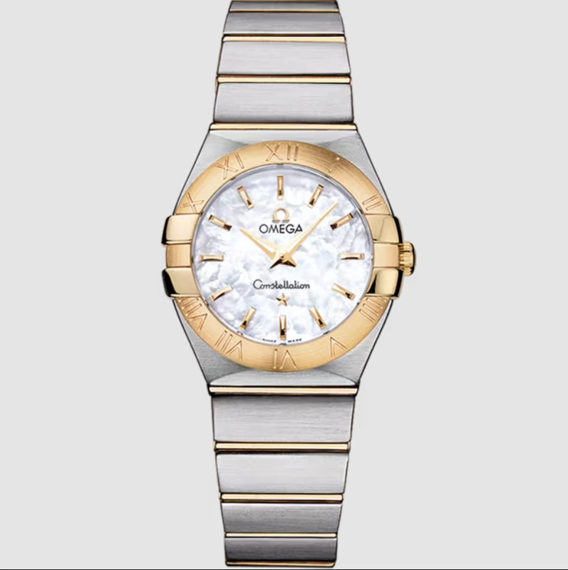 Omega Constellation White Mop / Gold Markers Dial on 2 Tone Bracelet Ref 123.20.27.60.05.002 with Card 2019