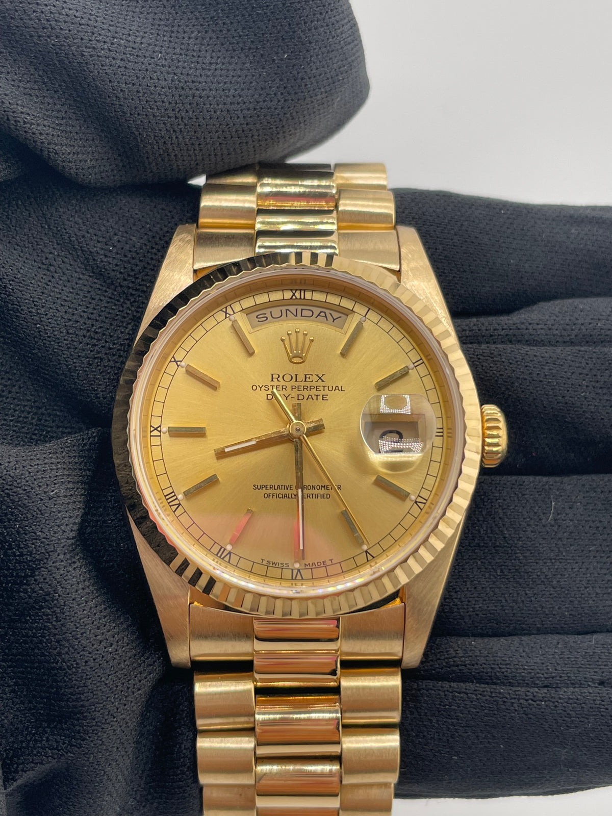 Rolex Daydate Champagne Stick Dial on President Ref. 18238 Papers 1991 — view 2