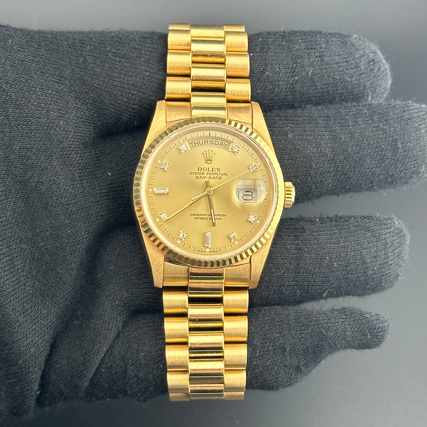 Rolex Day Date 36 Champagne Diamond Dial on President Ref. 18238 Papers 1989 — view 2