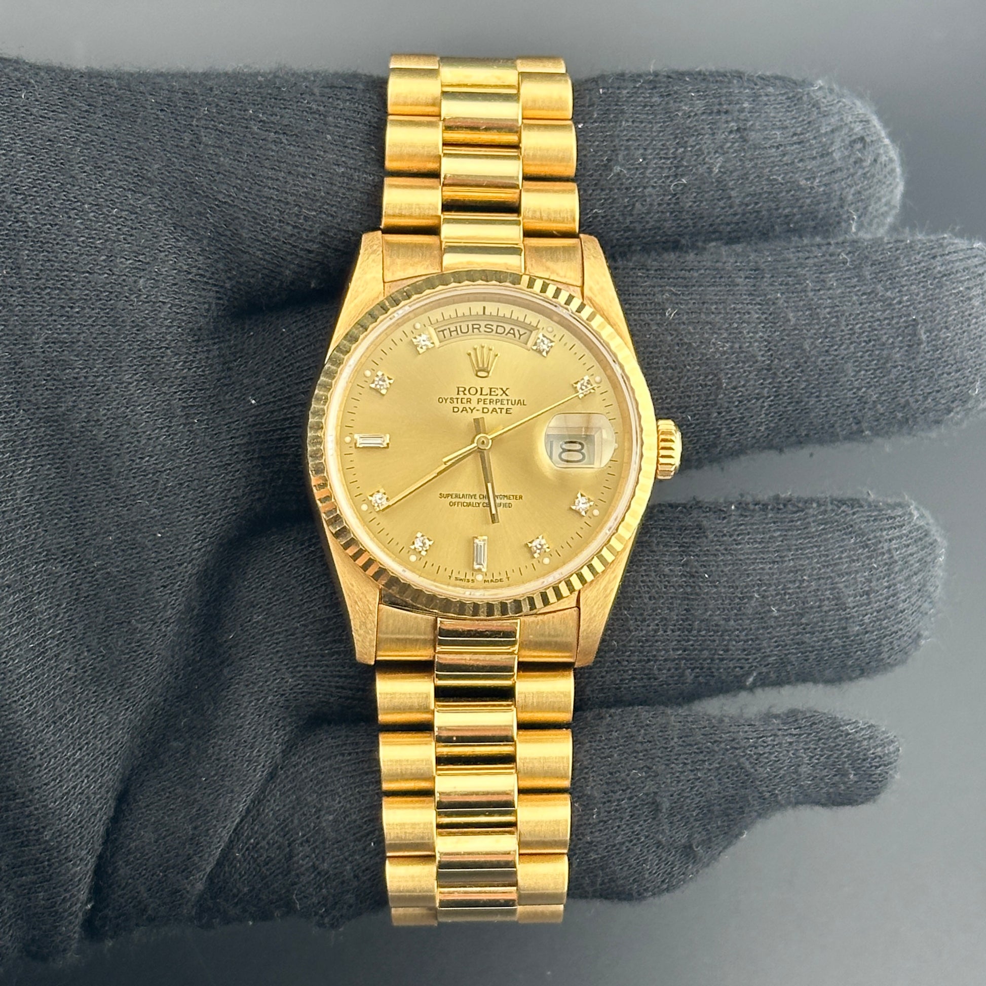Rolex Day Date 36 Champagne Diamond Dial on President Ref. 18238 Papers 1989 — view 2