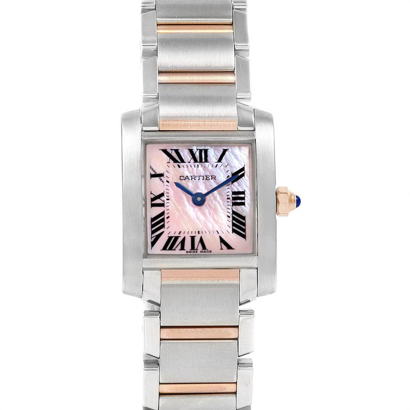Cartier Tank Francaise Pink Mop / Roman Numerals Dial on 2 Tone Rose Gold & Stainless Steel Bracelet Ref. W51027Q4 Papers 2009