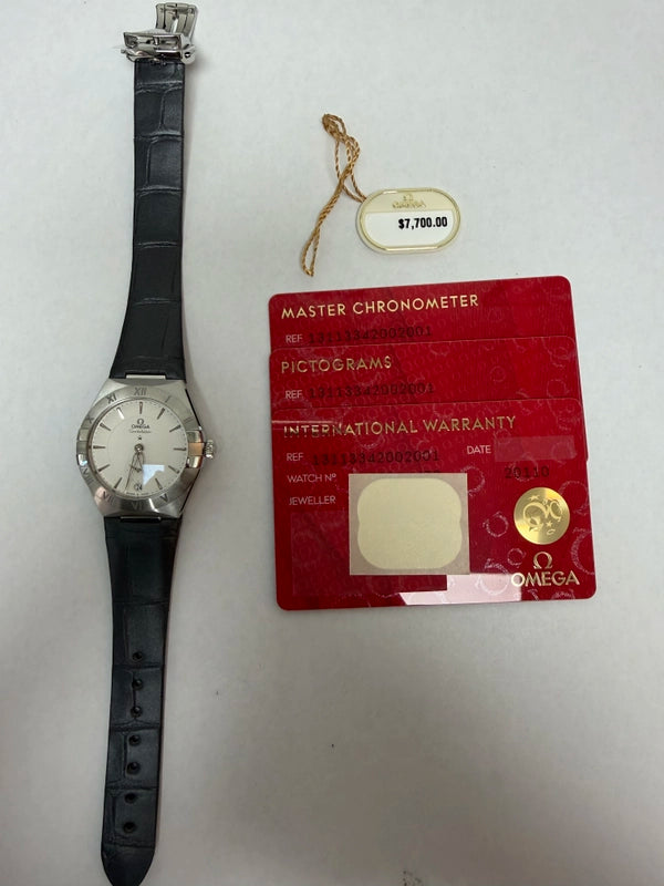 Omega Constellation Co-Axial Master Chronometer Small Seconds White Dial on Leather Strap Ref 131.13.34.20.02.001 with Card