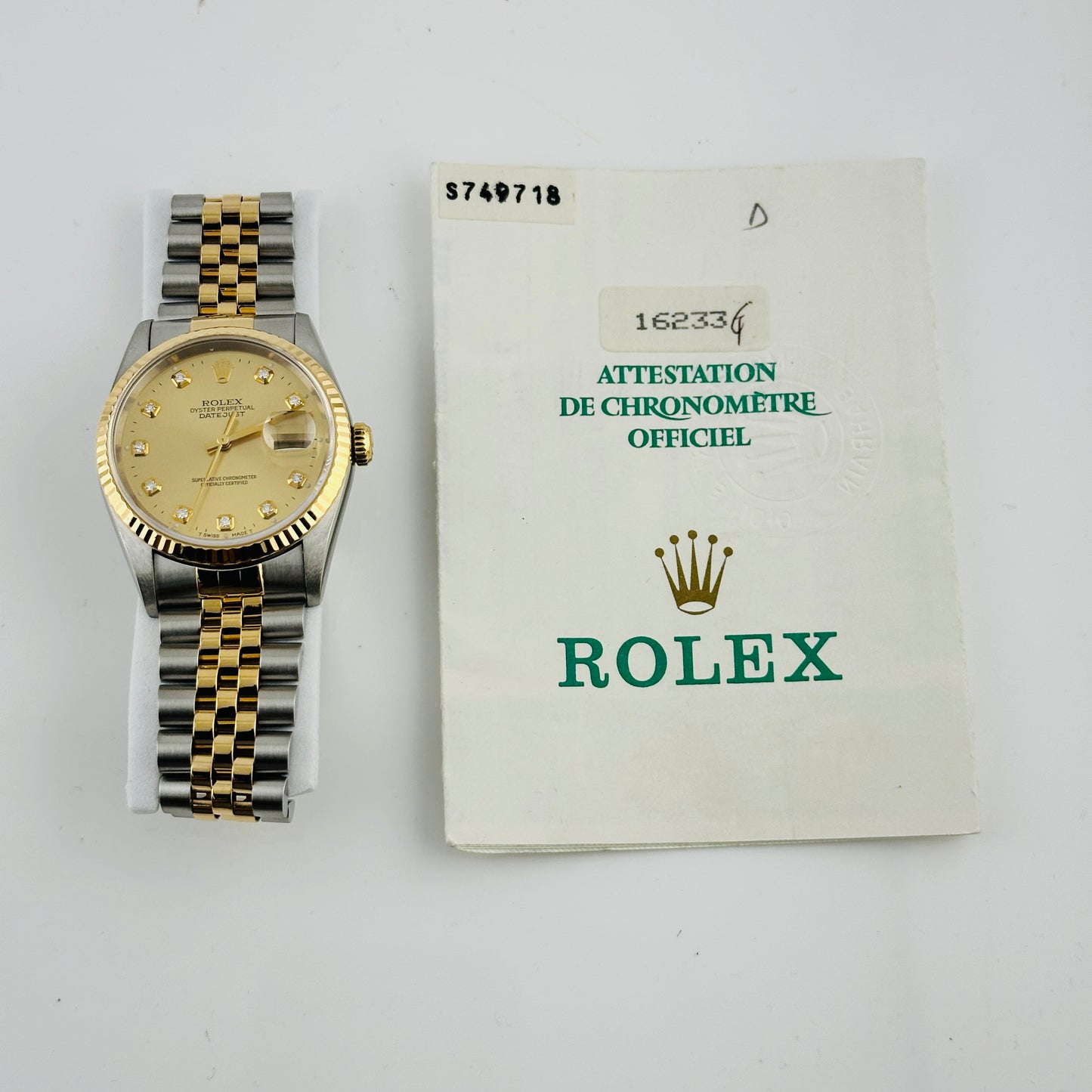 Rolex Datejust Champagne Diamond Factory Dial on D Link Jubilee Bracelet Ref. 16233G Papers 1995 — view 7