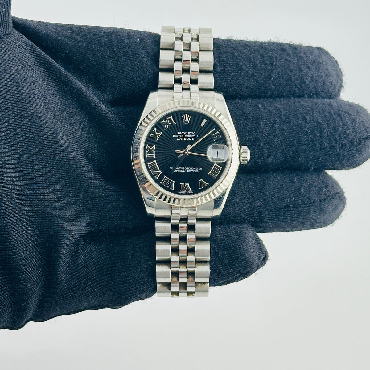 Rolex Datejust Black Concentric Roman Dial on Jubilee Hidden Clasp Bracelet Ref. 178274 Papers 2007