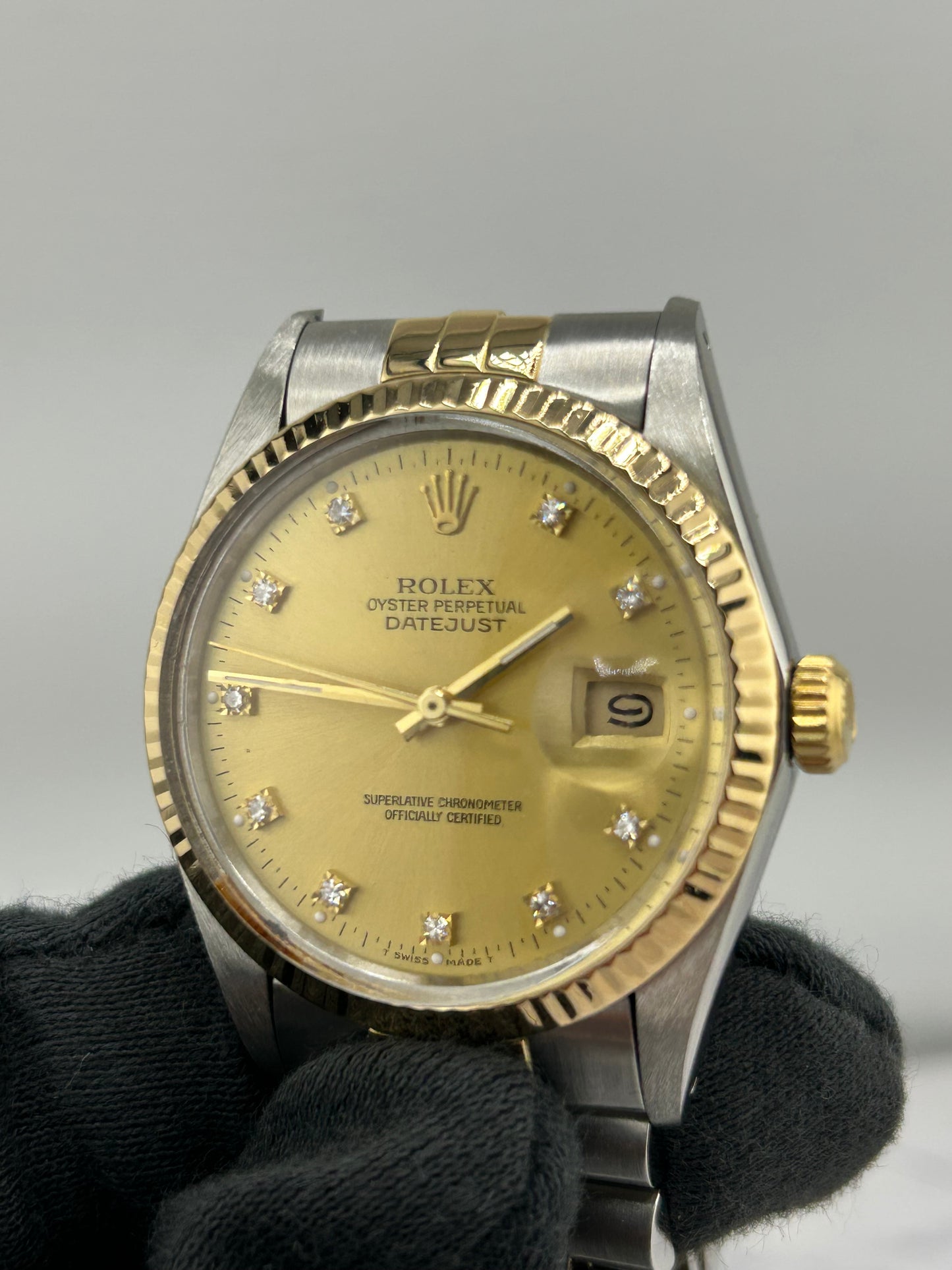 Rolex Datejust Champagne Diamond Dial on D Link Jubilee Bracelet Ref. 16013 Papers Open Date — view 3