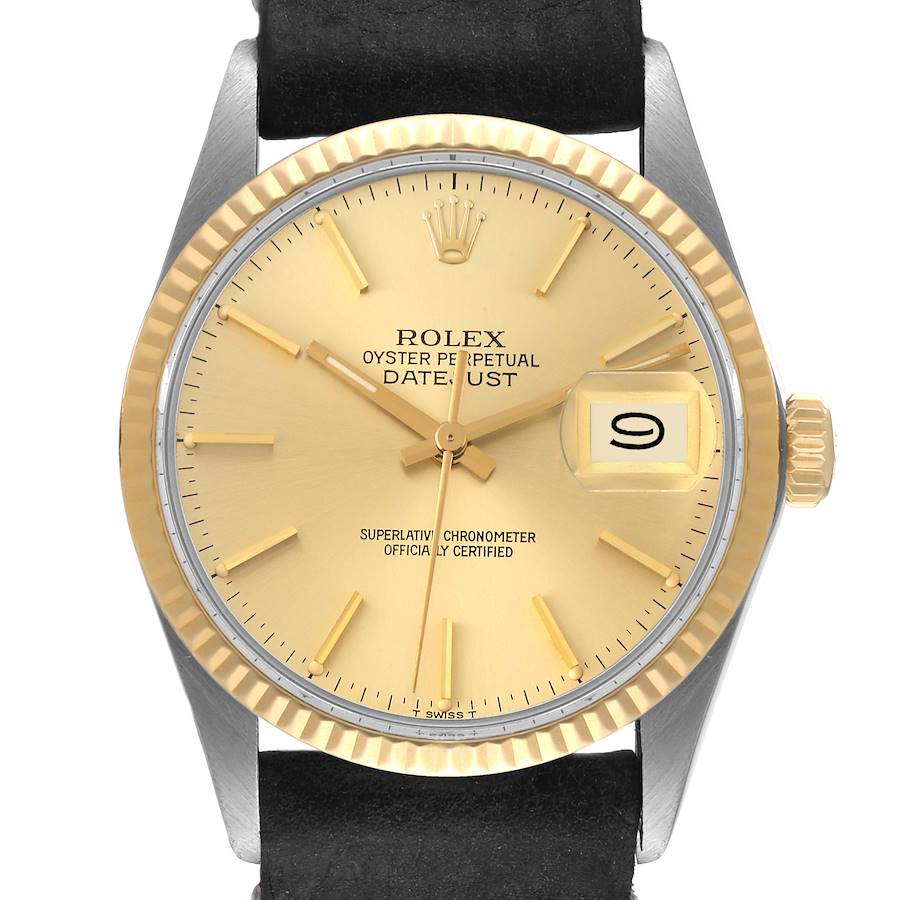 Rolex Datejust Champagne Stick Dial on Generic Leather Band Ref. 16233 1993