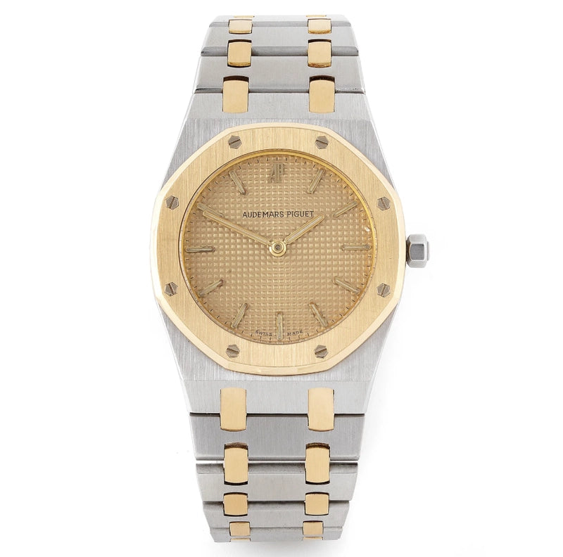 Audemars Piguet Royal Oak Champagne Tapisserie Dial on 2 Tone Bracelet Ref 56303SA with Service Card