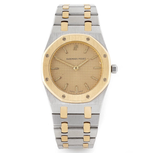 Audemars Piguet Royal Oak Champagne Tapisserie Dial on 2 Tone Bracelet Ref 56303SA with Service Card