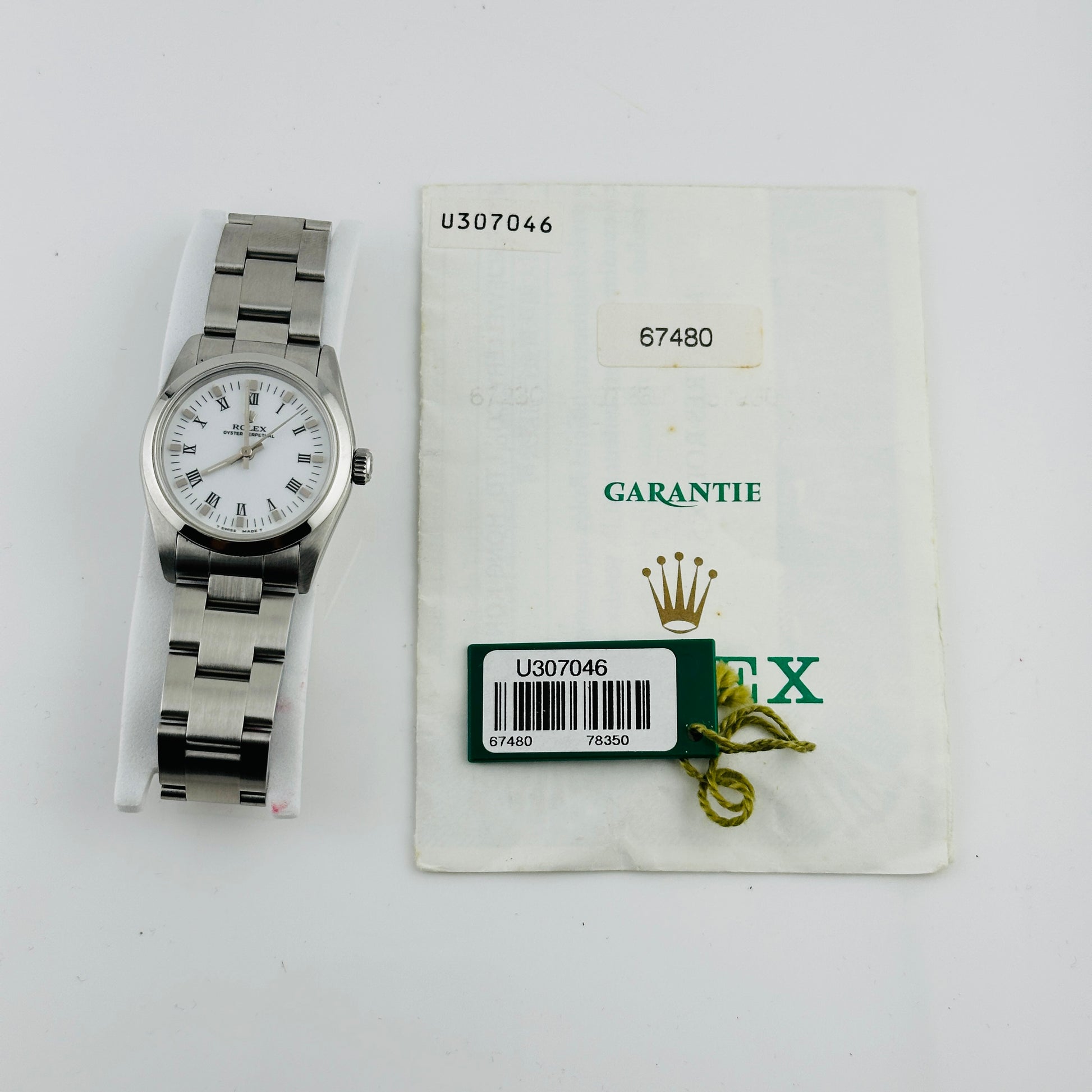 Rolex Oyster Perpetual White Roman Dial on Oyster Bracelet Ref. 67480 Papers 1997 — view 7