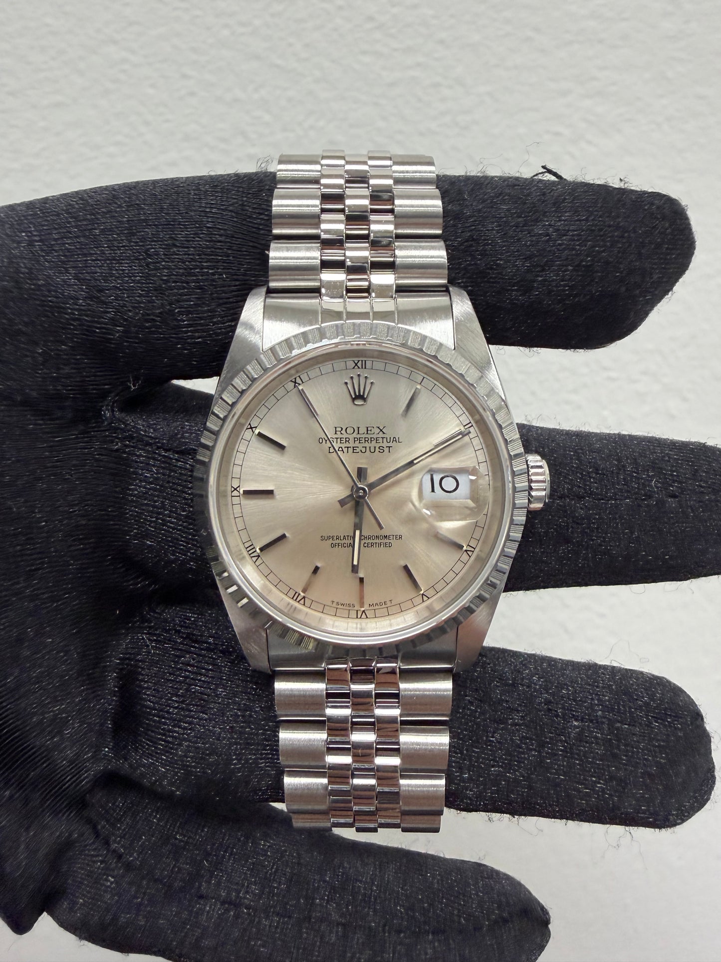 Rolex Datejust Silver Stick Dial on D Link Jubilee Ref. 16220 1989 — view 2