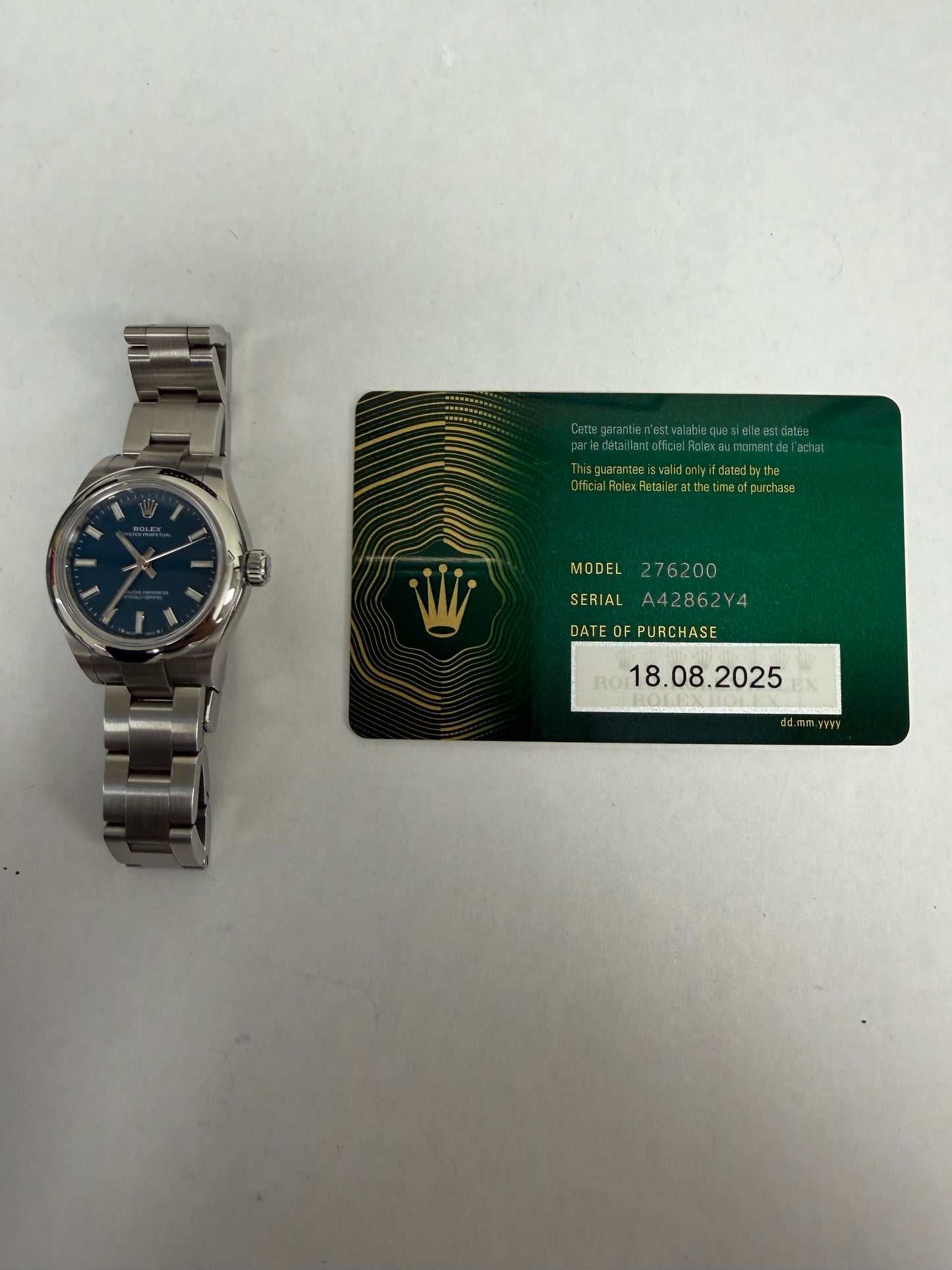 Rolex Oyster Perpetual 28 Med Blue Dial on Oyster Ref. 276200 Card 2025 — view 6