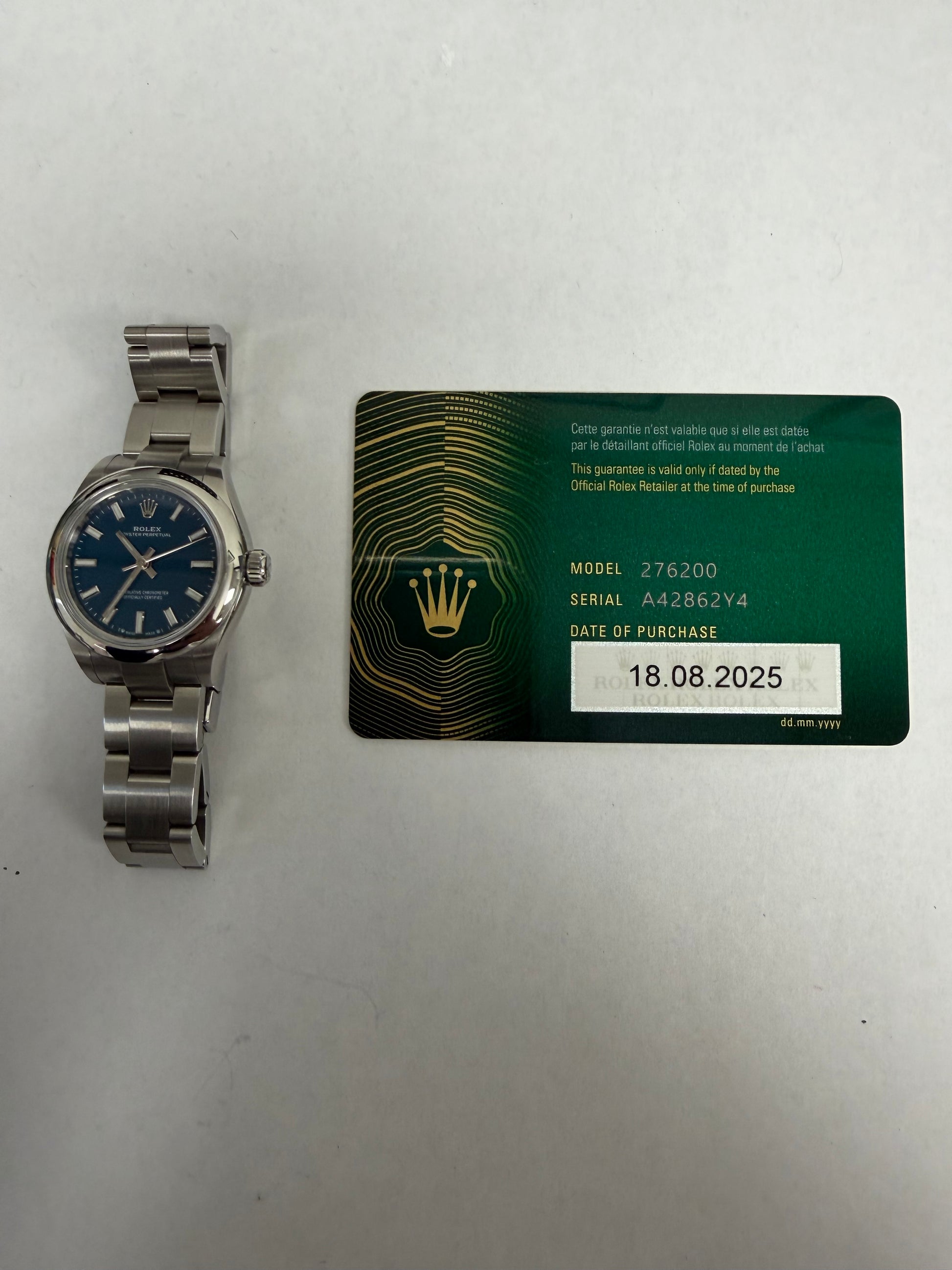 Rolex Oyster Perpetual 28 Med Blue Dial on Oyster Ref. 276200 Card 2025 — view 6