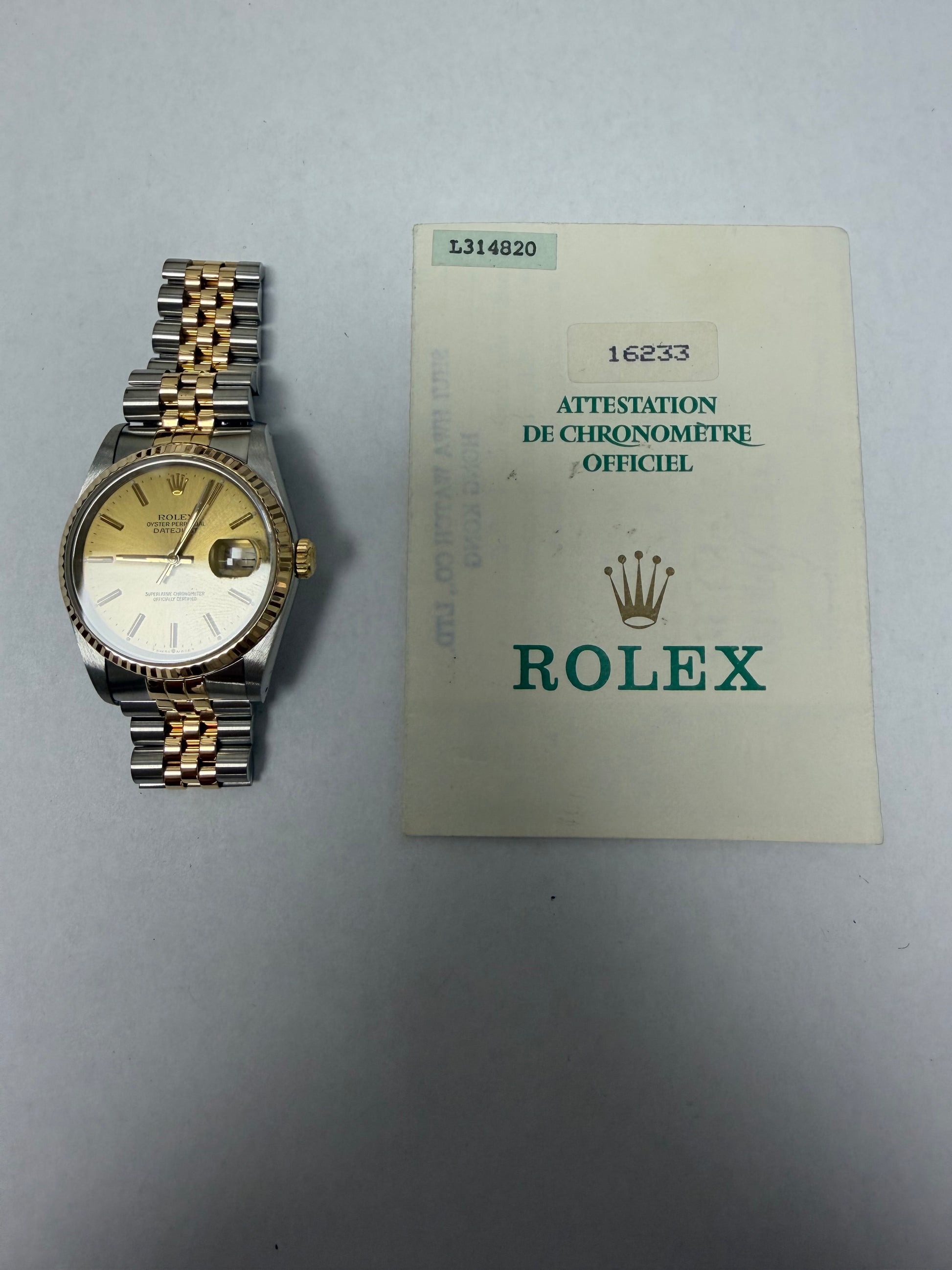 Rolex Datejust Champagne Stick Dial on Jubilee Ref. 16233 Papers 1990 — view 5