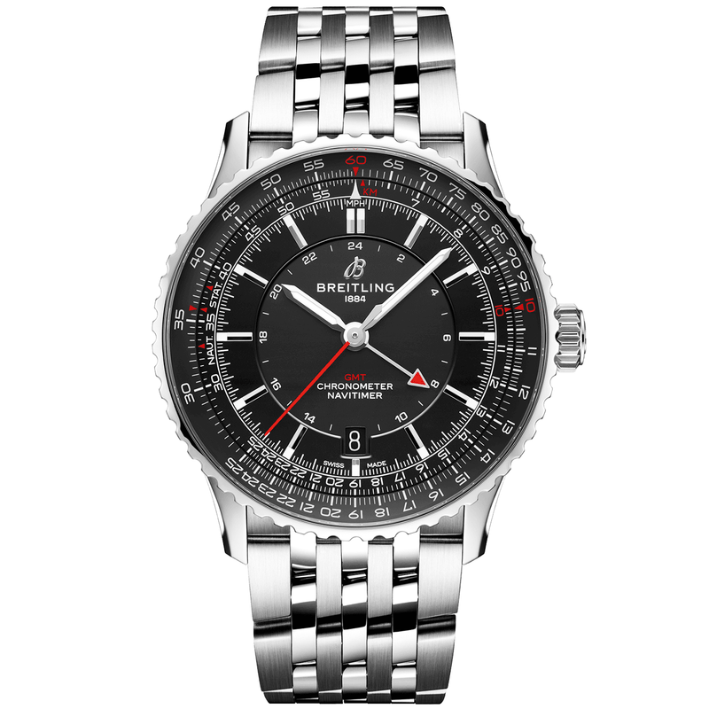 Breitling Navitimer Automatic Gmt Black Dial on Stainless Steel Bracelet Ref. A32310251B1A1 Card Open Date