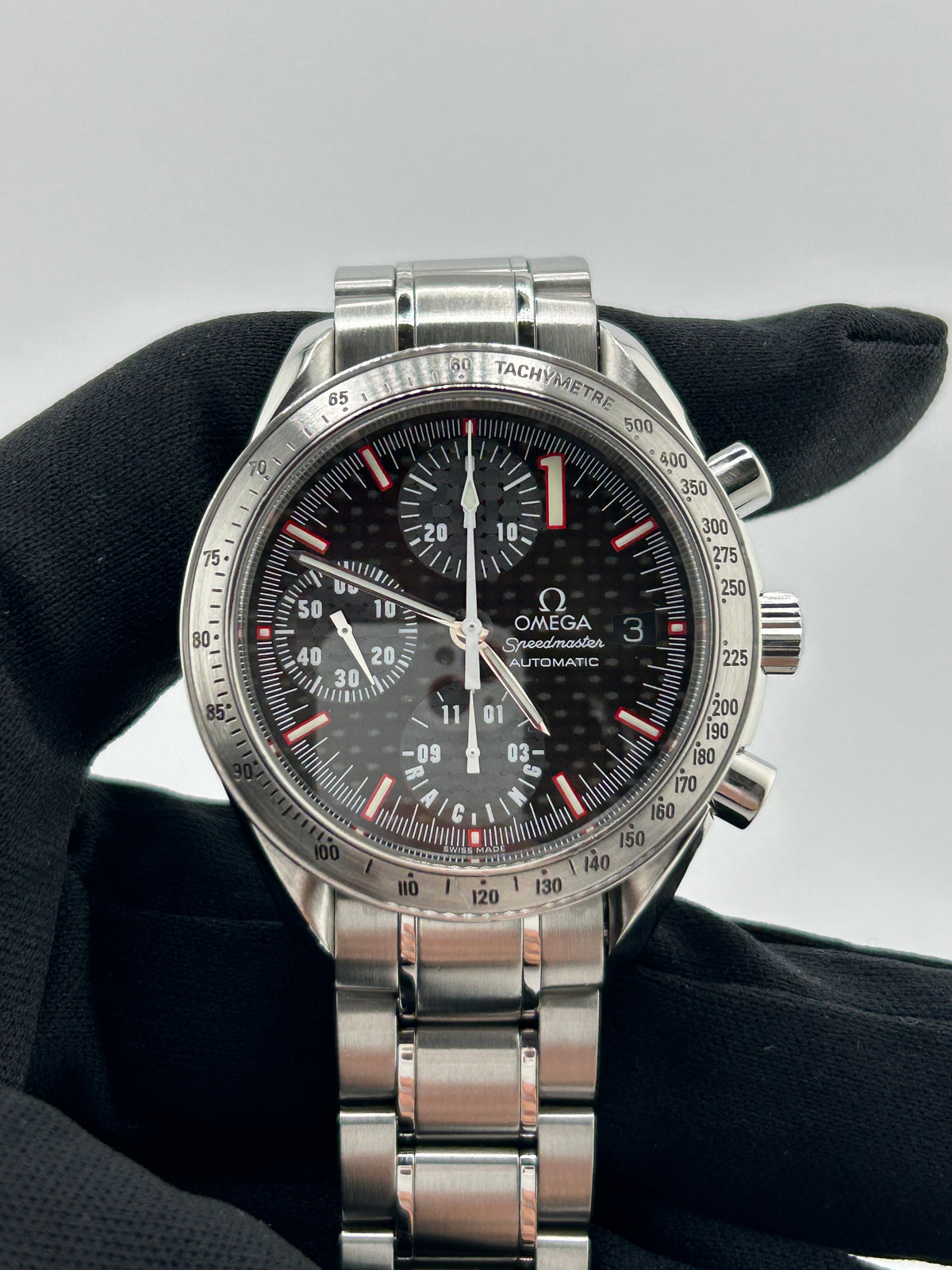 Omega Speedmaster Racing Black Dial on Stainless Steel Bracelet Ref. 3519.50.00 Card — view 3
