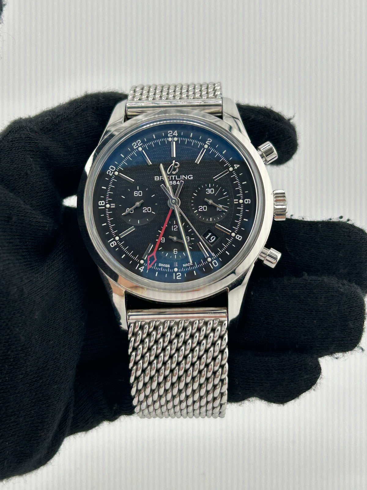 Breitling Transocean Black Dial on Stainless Steel Bracelet Ref. AB0451 — view 2