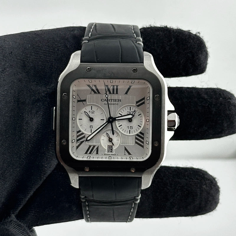 Cartier Santos Chrono Silver Dial on Leather Ref 4183