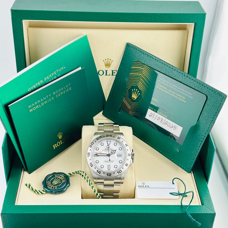 Rolex Explorer II White Dial on Oyster Ref 226570 with New Style Card Green 2025