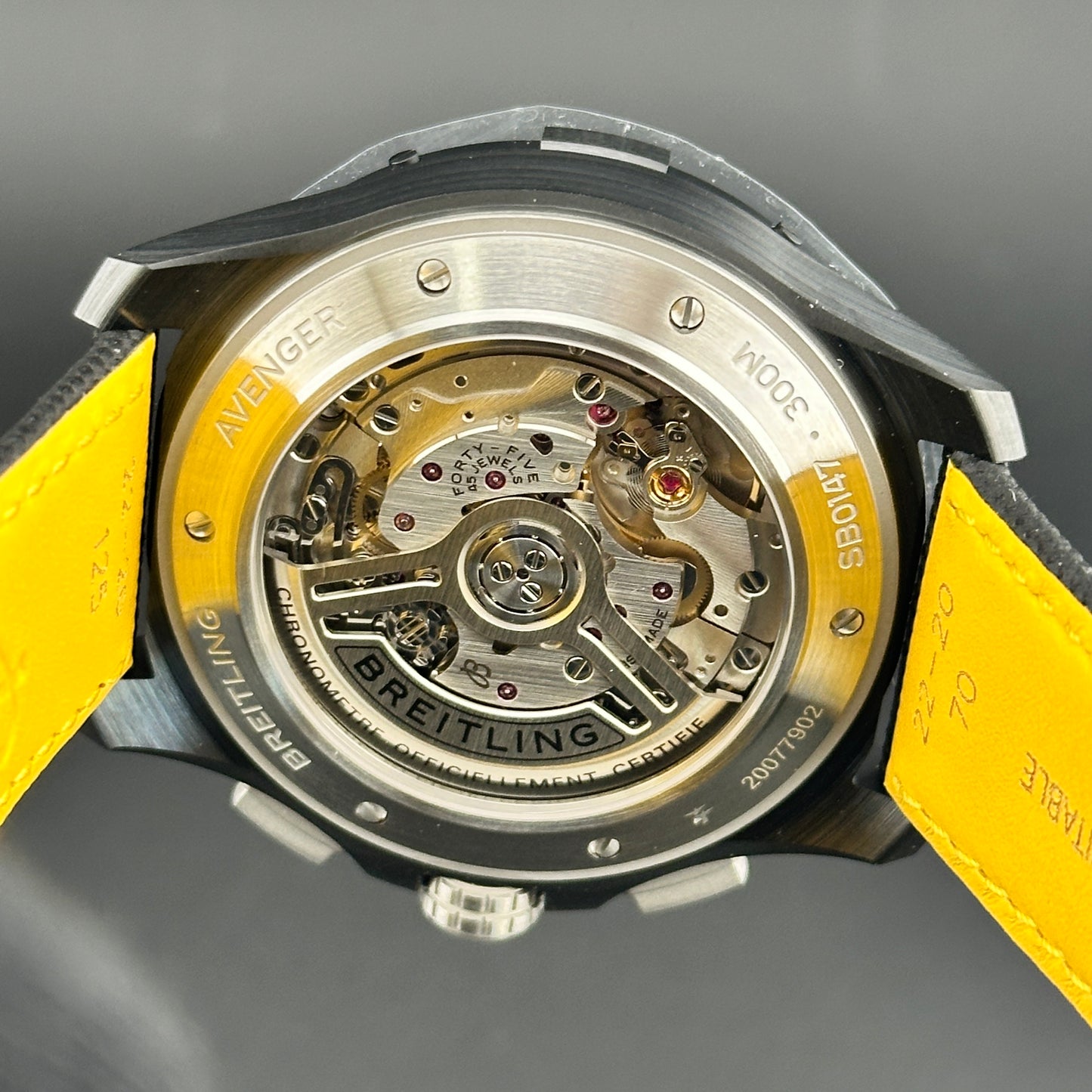 Breitling Avenger B01 Chronograph Yellow / Arabic Numerals Dial on Leather Strap Ref. SB0147101I1X2 Card 2026 — view 4