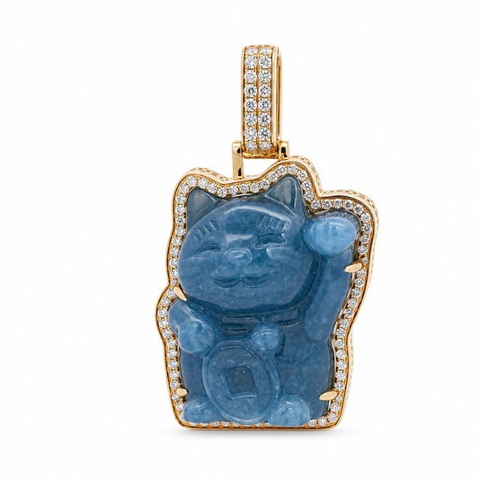 Colgante de jade con diamantes de Hello Kitty azul hielo y oro amarillo de 18K