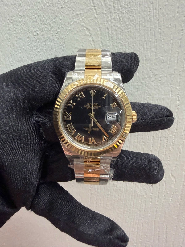 Rolex Datejust II Black Roman Dial on Oyster Ref 116333 with Card Old Green 2012