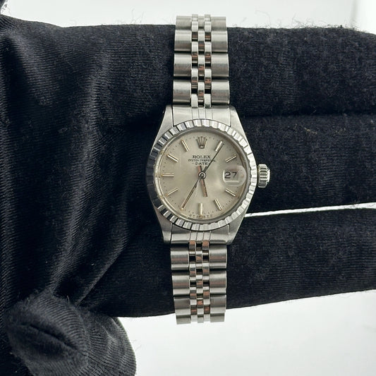 Rolex Oyster Perpetual Date Silver Stick Dial on Jubilee Ref 6924 with Papers 1976