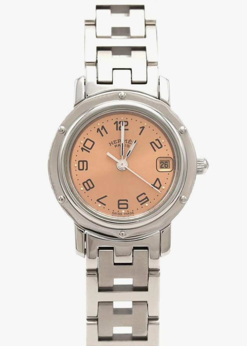 Hermes Clipper Salmon / Arabic Numerals Dial on Stainless Steel Bracelet Ref. CL4.210 Papers Open Date