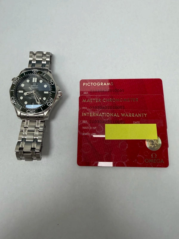 Omega Seamaster Diver 300M Co-Axial Master Chronometer Green Dial on Bracelet Ref 210.30.42.20.10.001 with Card