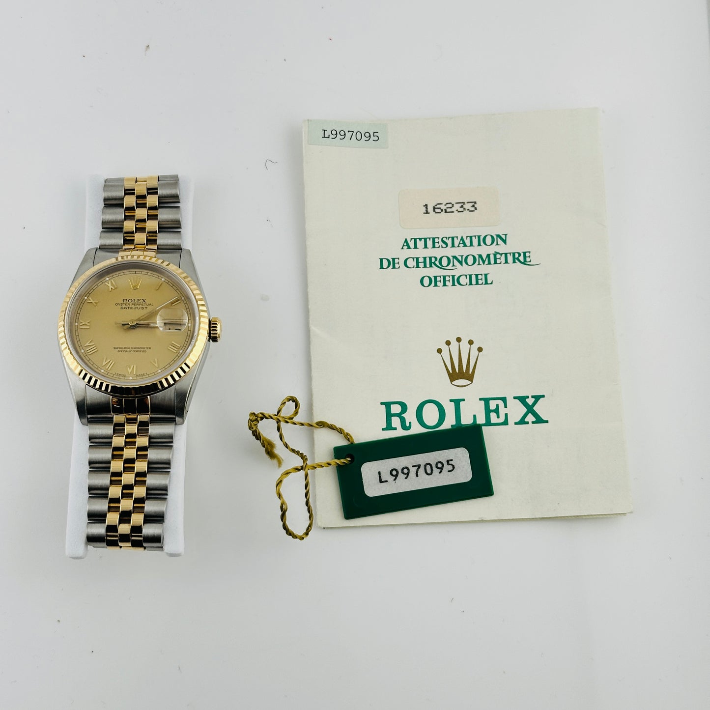 Rolex Datejust Champagne Roman Dial on D Link Jubilee Ref. 16233 Papers 1997 — view 7