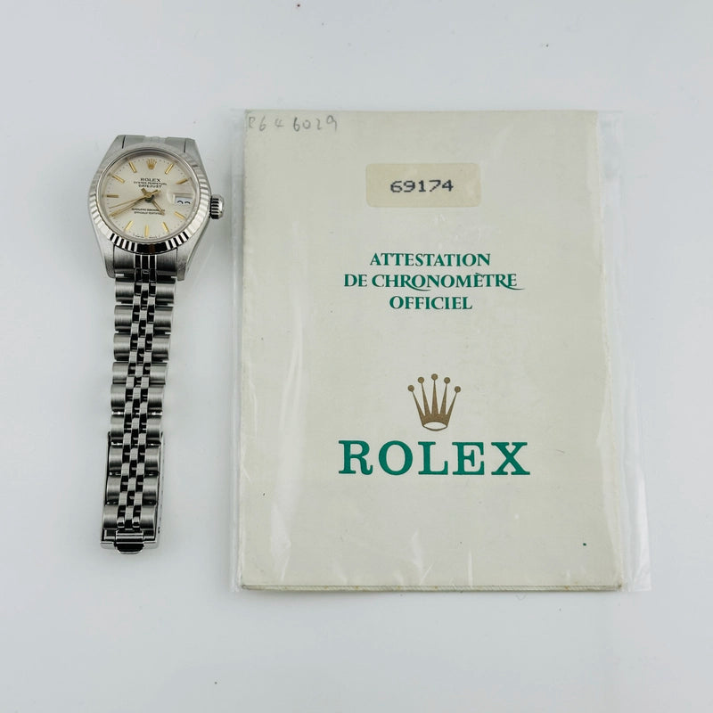 Rolex Datejust Lady Silver Stick Dial on Jubilee Ref 69174 with Papers 1988