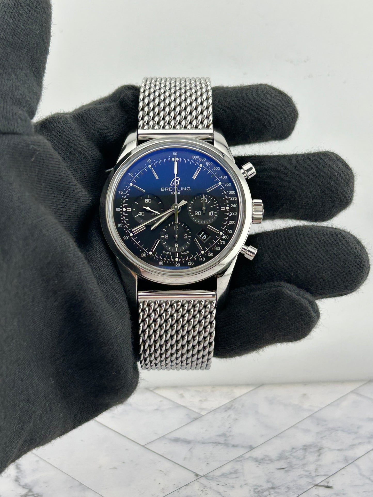 Breitling Transocean Black Dial on Woven Steel Ref. AB0152 Papers 2012