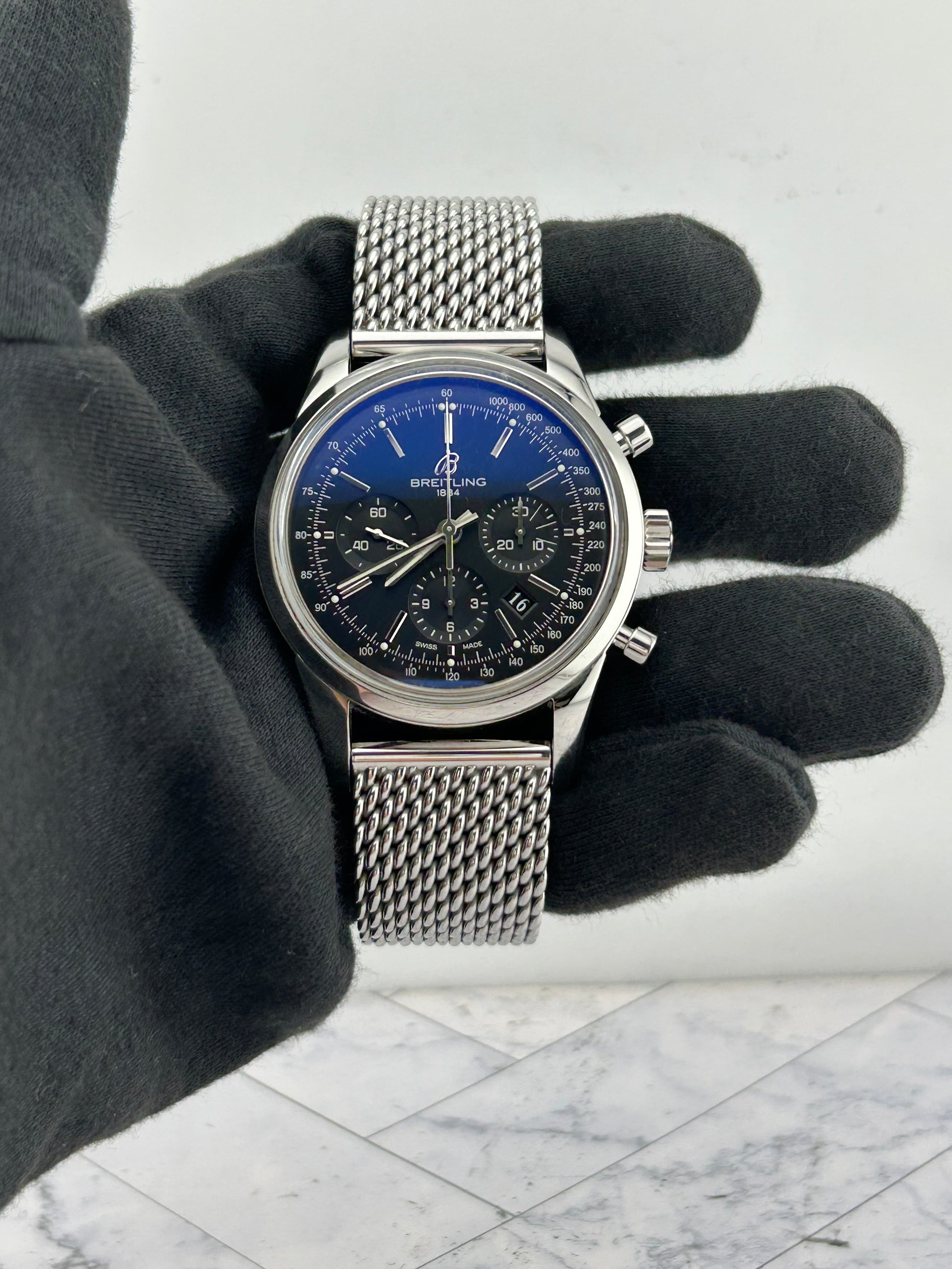 Breitling Transocean Black Dial on Woven Steel Ref. AB0152 Papers 2012