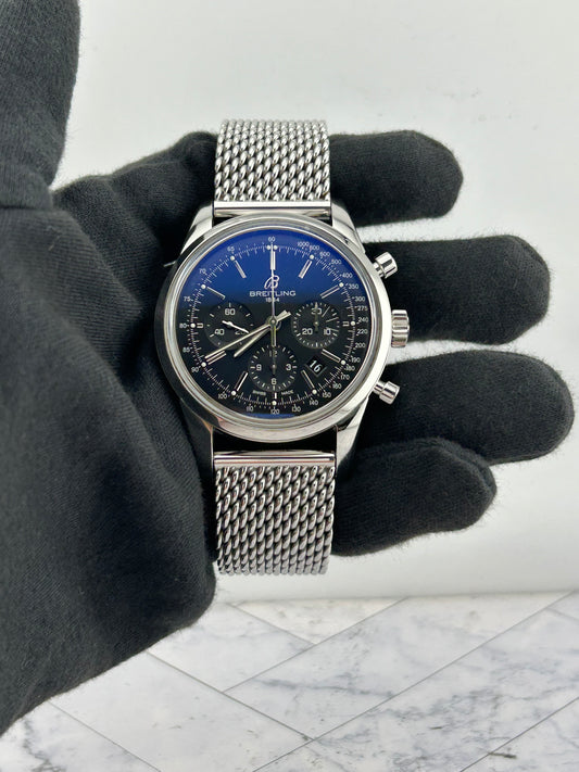Breitling Transocean Black Dial on Woven Steel Ref. AB0152 Papers 2012