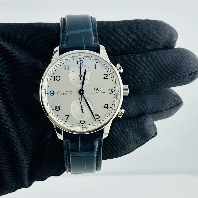 Iwc Portugieser Chronograph Silver Dial on Leather Strap Ref IW371605 with Card 2023