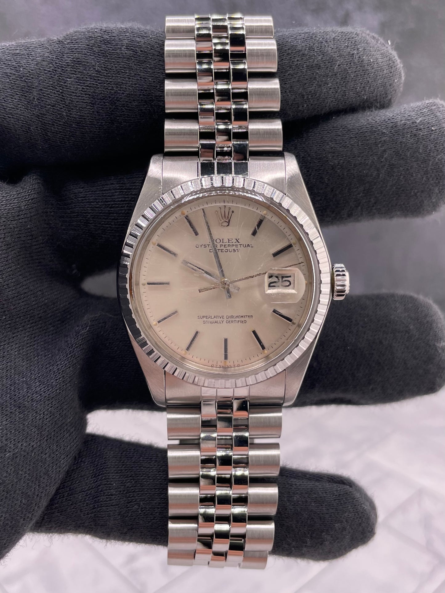 Rolex Datejust Silver Stick Dial on D Link Jubilee Ref. 1603 1979 — view 2