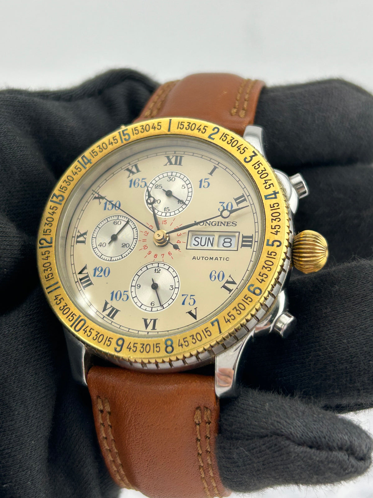 Longines Lindbergh Hour Angle Ivory Dial on Og Leather Band Ref. 674.5232 — view 3