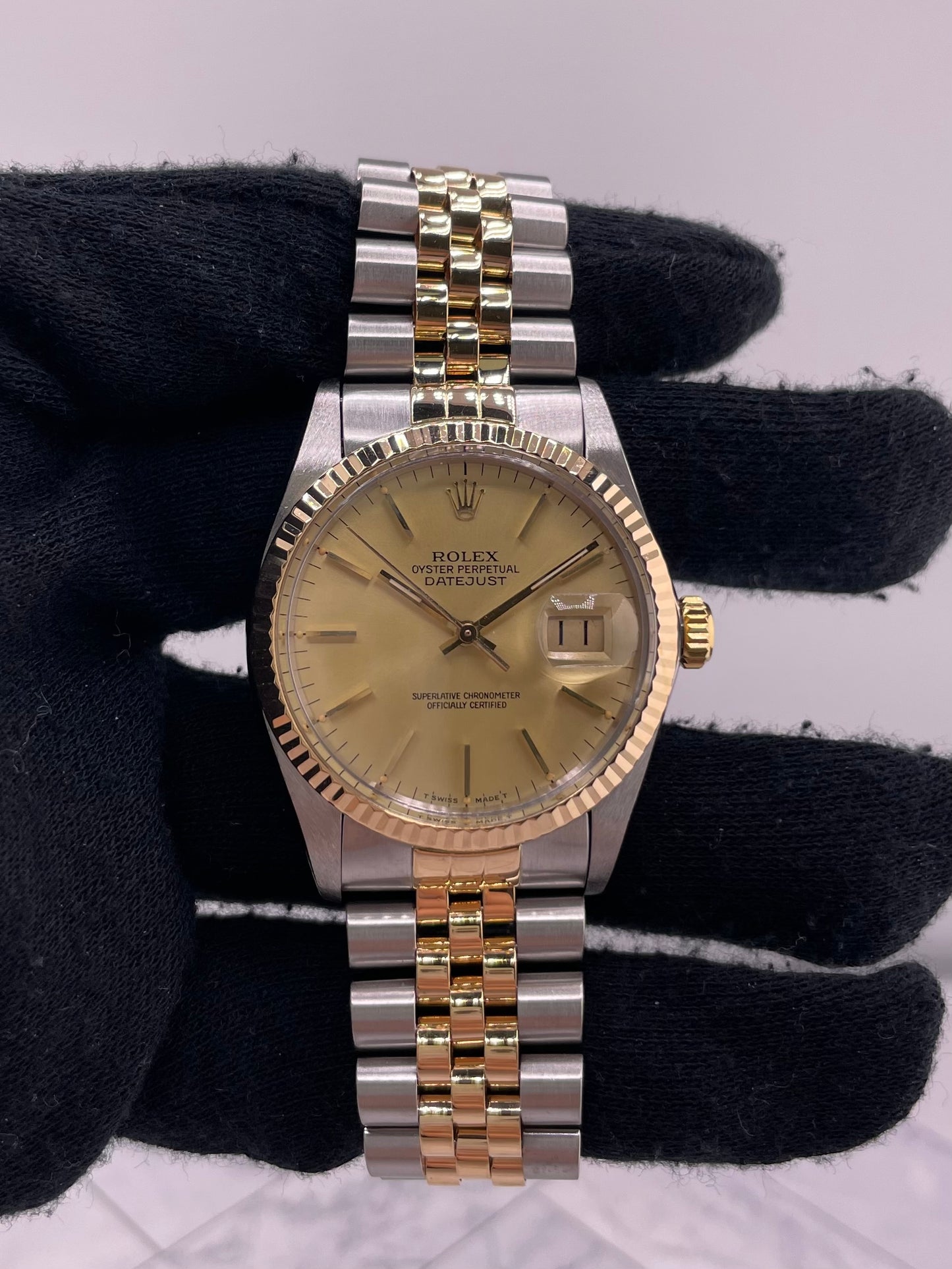 Rolex Datejust Champagne Stick Dial on D Link Jubilee Bracelet Ref. 16013 1986 — view 2