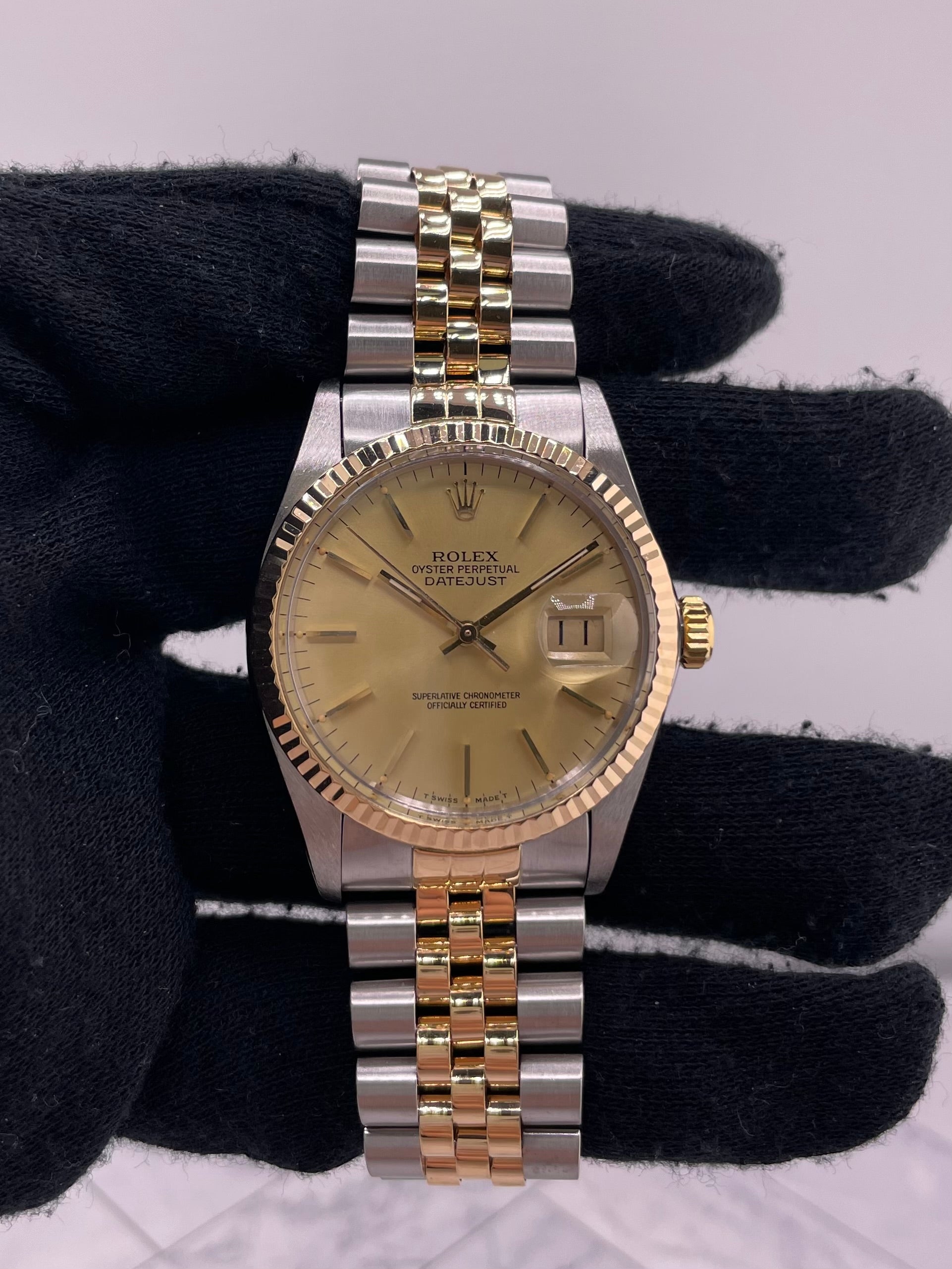 Rolex Datejust Champagne Stick Dial on D Link Jubilee Bracelet Ref. 16013 1986 — view 2