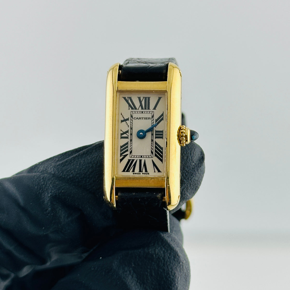 Cartier Tank Mini Allongee Silver Roman Numerals Dial on Leather Band Ref. 2443 Complete 2000 — view 2