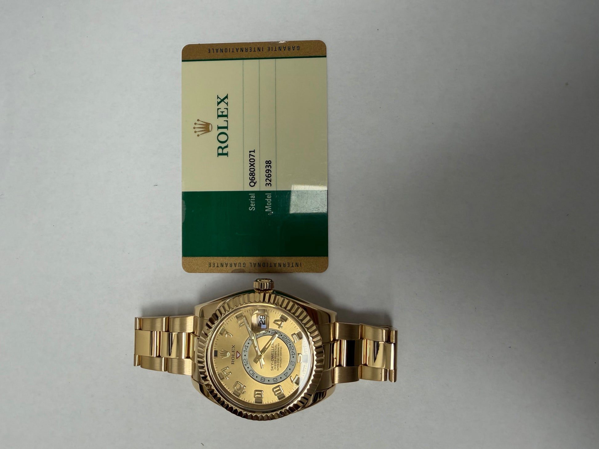 Rolex Sky Dweller Champagne Sunray Arabic Dial on Oyster Bracelet Ref. 326938 Card 2018 — view 6