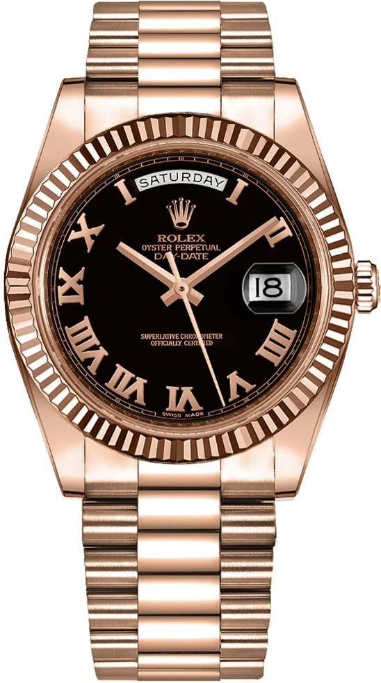 Rolex Day-Date Black Roman Dial on President Bracelet Ref. 218235 Card 2011